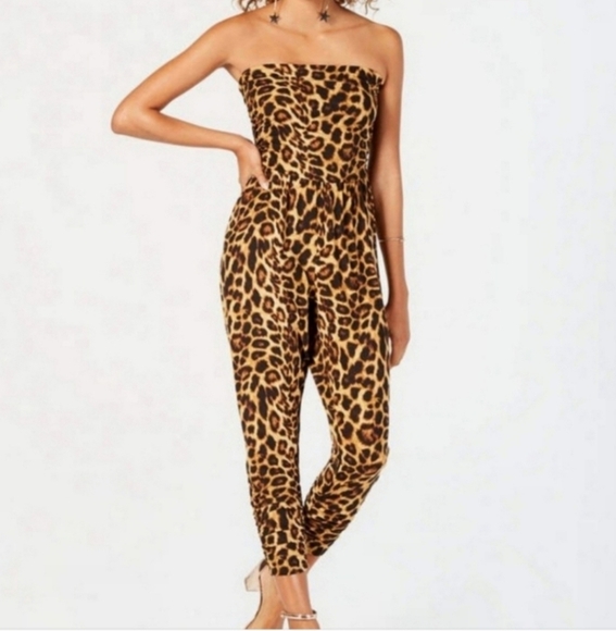 NWT 3X BOUTIQUE STRAPLESS LEAPORD JUMPSUIT - Picture 1 of 3
